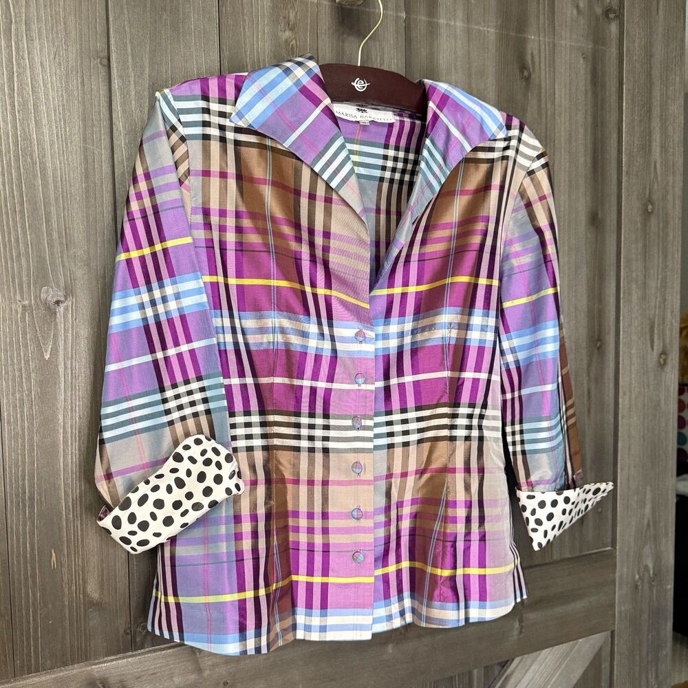 Marisa Baratelli Thai Silk Vintage 1990s Plaid Peplum Blazer Barbiecore Easter